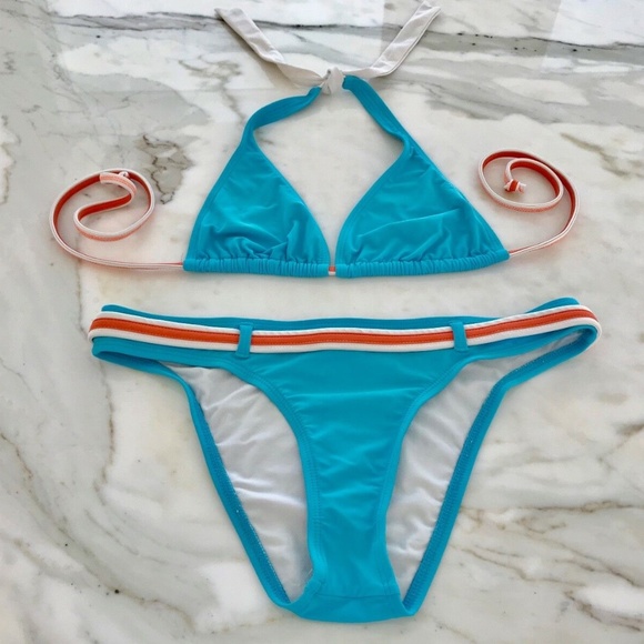 TNA BY LISA LOZANO BLUE ORANGE WHITE BIKINI SIZE L - Picture 1 of 16